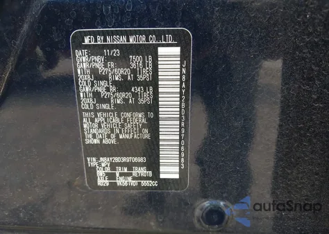 2024 Nissan Armada Sl z USA, uszkodzony, nr VIN JN8AY2BD3R9706983